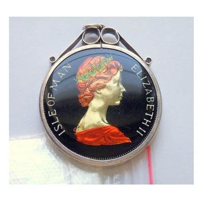 马恩岛1975年伊丽莎白珐琅彩镀金高浮雕精制币章吊坠银环40MM - 马恩岛1975年伊丽莎白珐琅彩镀金高浮雕精制币章吊坠银环40MM