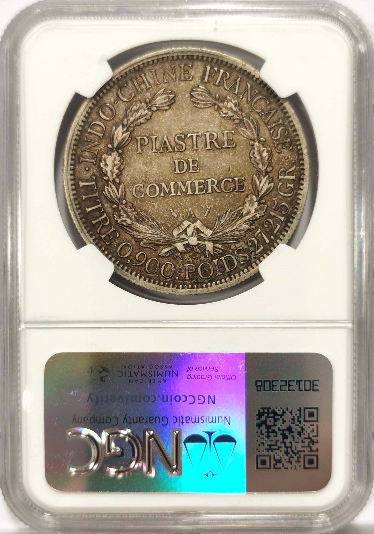 博洋堂世界钱币拍卖第109期（全场包邮） NGC XF45 法属印支1895年加重版坐洋大银币，原汁原味