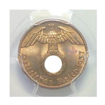 金盾PCGS MS64RB 德国第三帝国1937年F版1芬尼 难得开卷原光 - 金盾PCGS MS64RB 德国第三帝国1937年F版1芬尼 难得开卷原光