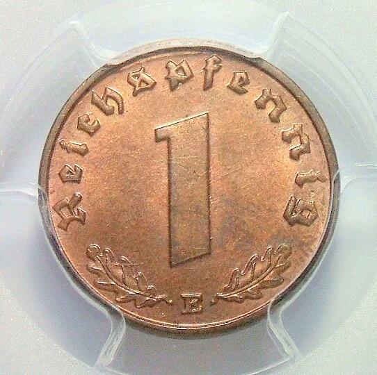 金盾PCGS MS66RB 德国第三帝国1937年E版1芬尼 难得开卷原光