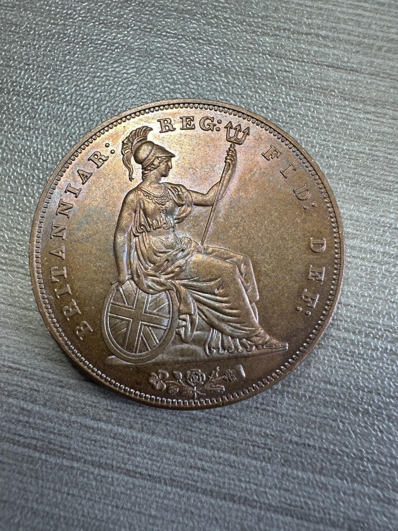 无佣金！章，世界钱币，纸币 1857 早期 英国 维多利亚 青年  1 便士 应该为后铸
