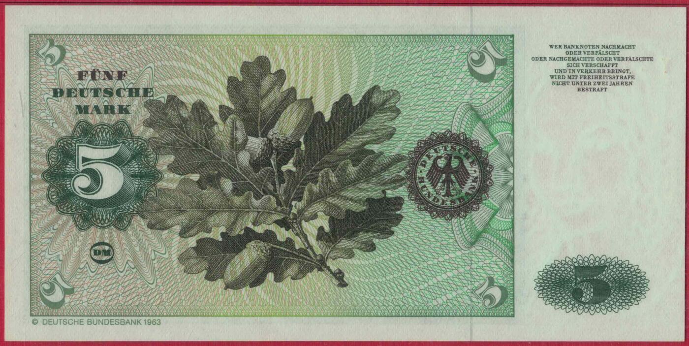 (联邦德国 西德)德国1980年5马克 P-30b* 补号钞 实物图 UNC