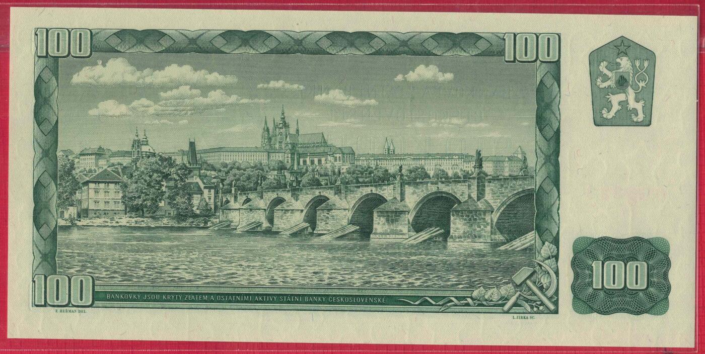 捷克斯洛伐克1961年100克郎 无47 四位小号 实物图 UNC