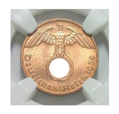 NGC MS64RD 德国第三帝国1938年D版1芬尼 难得开卷原光 - NGC MS64RD 德国第三帝国1938年D版1芬尼 难得开卷原光