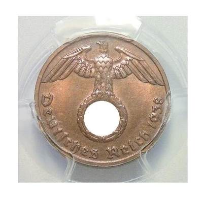 金盾PCGS MS64RB 德国第三帝国1938年G版1芬尼 难得开卷原光 - 金盾PCGS MS64RB 德国第三帝国1938年G版1芬尼 难得开卷原光