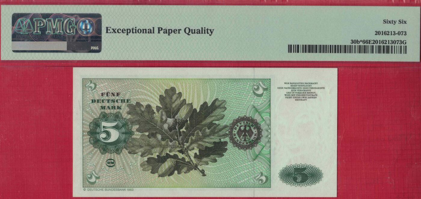 (联邦德国 西德)德国1980年5马克 P-30b* 补号钞 实物图 UNC