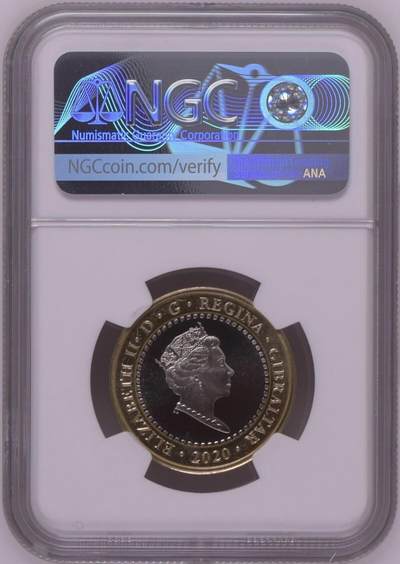 S&S Numismatic世界钱币-拍卖 第126期  直布罗陀2020年大力神海格力斯英雄事迹12-活捉哈得斯的三头犬刻耳柏洛斯 2英镑双色纪念币NGC PL69UC，发行量1750枚