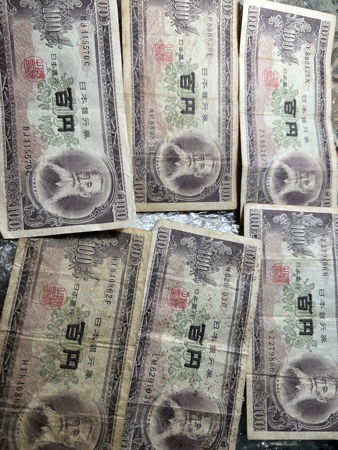 无佣金！章，世界钱币，纸币 日本100元纸币6枚，02