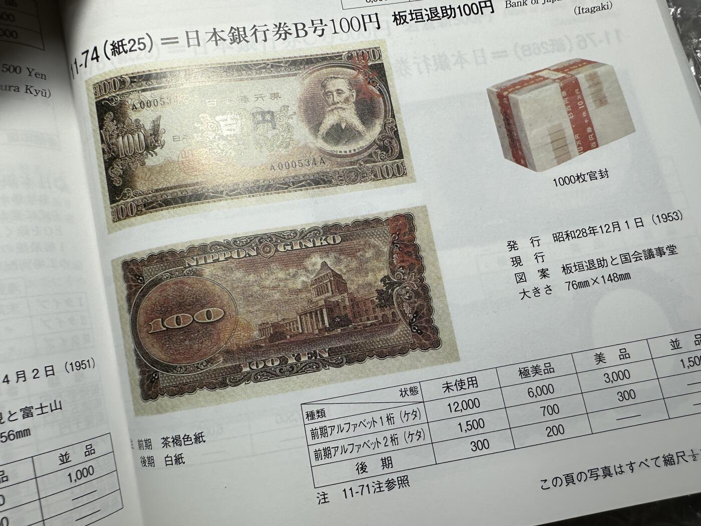 无佣金！章，世界钱币，纸币 日本100元纸币6张