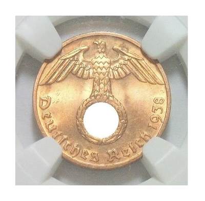 NGC MS64RD 德国第三帝国1938年F版1芬尼 难得开卷原光 - NGC MS64RD 德国第三帝国1938年F版1芬尼 难得开卷原光