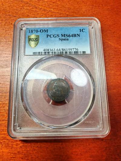 长老汇马年精选第五场拍卖 - 1870西班牙地方政府坐人狮子1分铜币，PCGS MS64BN，亚军分，更高6枚