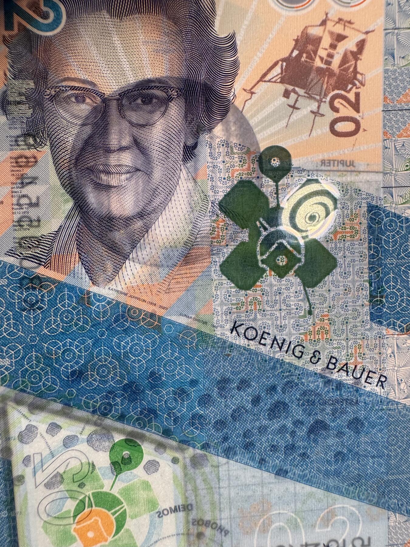 2025第25场（总第225期）：精品测试钞、纪念钞、塑料钞、连体钞综合场 瑞士高宝KBA 2021“莱卡～02”系列塑料测试钞UNC（SPARK®、Optics、美国航天科学家凯瑟琳·约翰逊 Katherine Johnson）