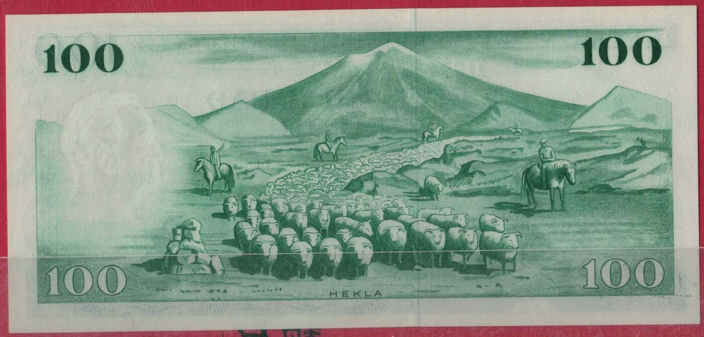 冰岛1957年100克朗 签名如图 P-40a 实物图 UNC