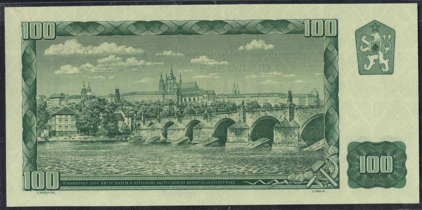捷克斯洛伐克1961年100克朗 无47 尾8 实物图 UNC