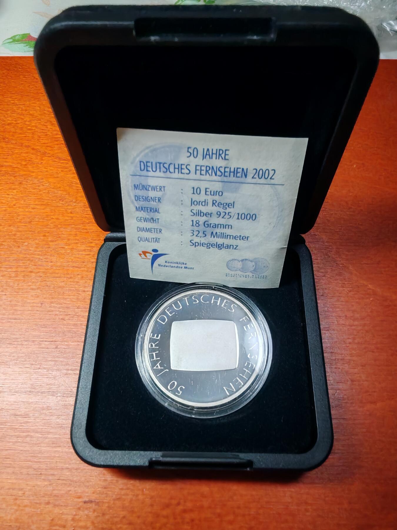 长老汇蛇年精选第二场拍卖 2002德国电视50周年10欧元精制银币，盒证全