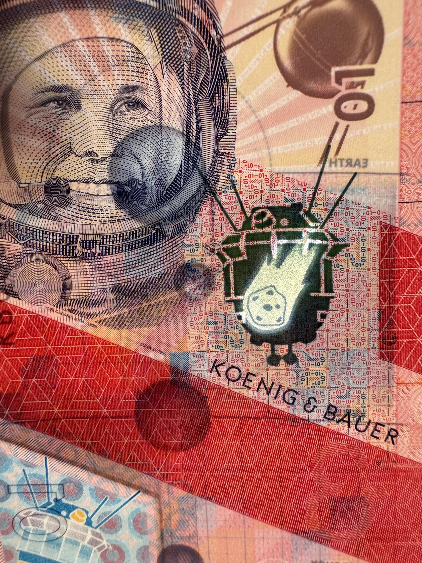 2025第25场（总第225期）：精品测试钞、纪念钞、塑料钞、连体钞综合场 瑞士高宝KBA 2021“莱卡～01”系列塑料测试钞UNC（SPARK®、Optics、俄罗斯宇航员尤里·加加林Yuri Gagarin）