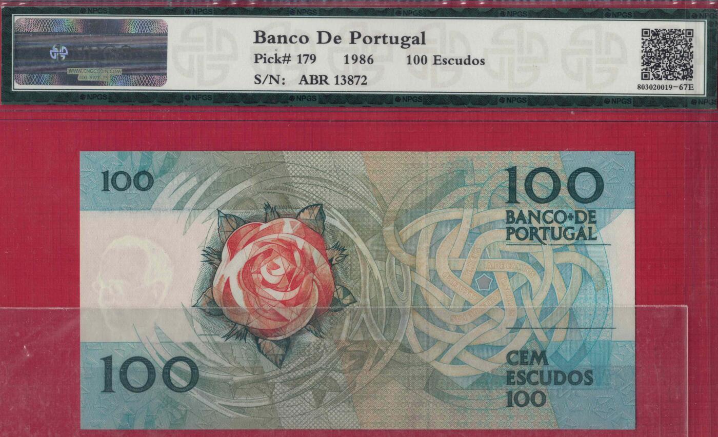 葡萄牙1986年100埃斯库多 P-179a 签名少 无4 实物图 UNC
