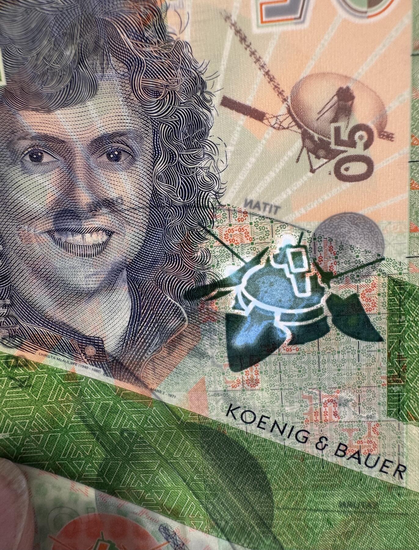 2025第25场（总第225期）：精品测试钞、纪念钞、塑料钞、连体钞综合场 瑞士高宝KBA 2021“莱卡～05”系列塑料测试钞UNC（SPARK®、Optics、美国宇航员克里斯塔·麦考利夫 Christa McAuliffe）