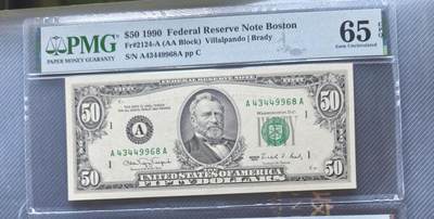 Gem Unc 美国纸币 1990年 50美元纸币 稀少区间 A1 Pmg65E - Gem Unc 美国纸币 1990年 50美元纸币 稀少区间 A1 Pmg65E