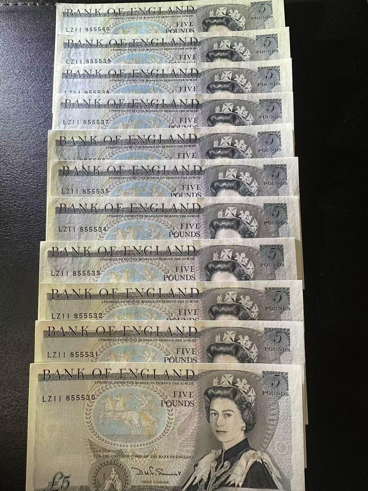 【Blue Auction】✨世界纸币精拍第616期【精】 【一组11连】英国 D序列5镑 全新UNC