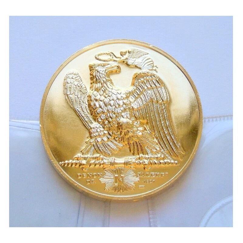 法国纪念1807年 拿破仑和皇后+雄鹰高浮雕精制大镀金章 40MM