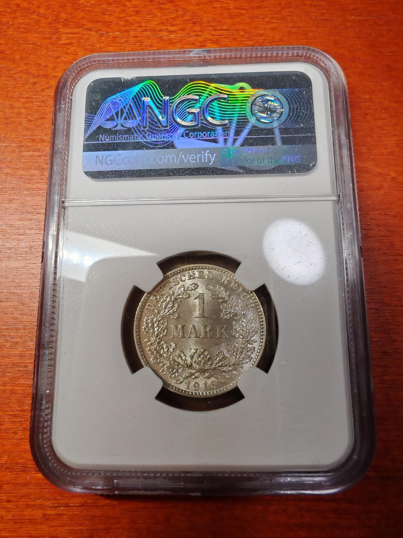 长老汇蛇年精选第二场拍卖 1915德国1马克银币，NGC MS65，实物漂亮
