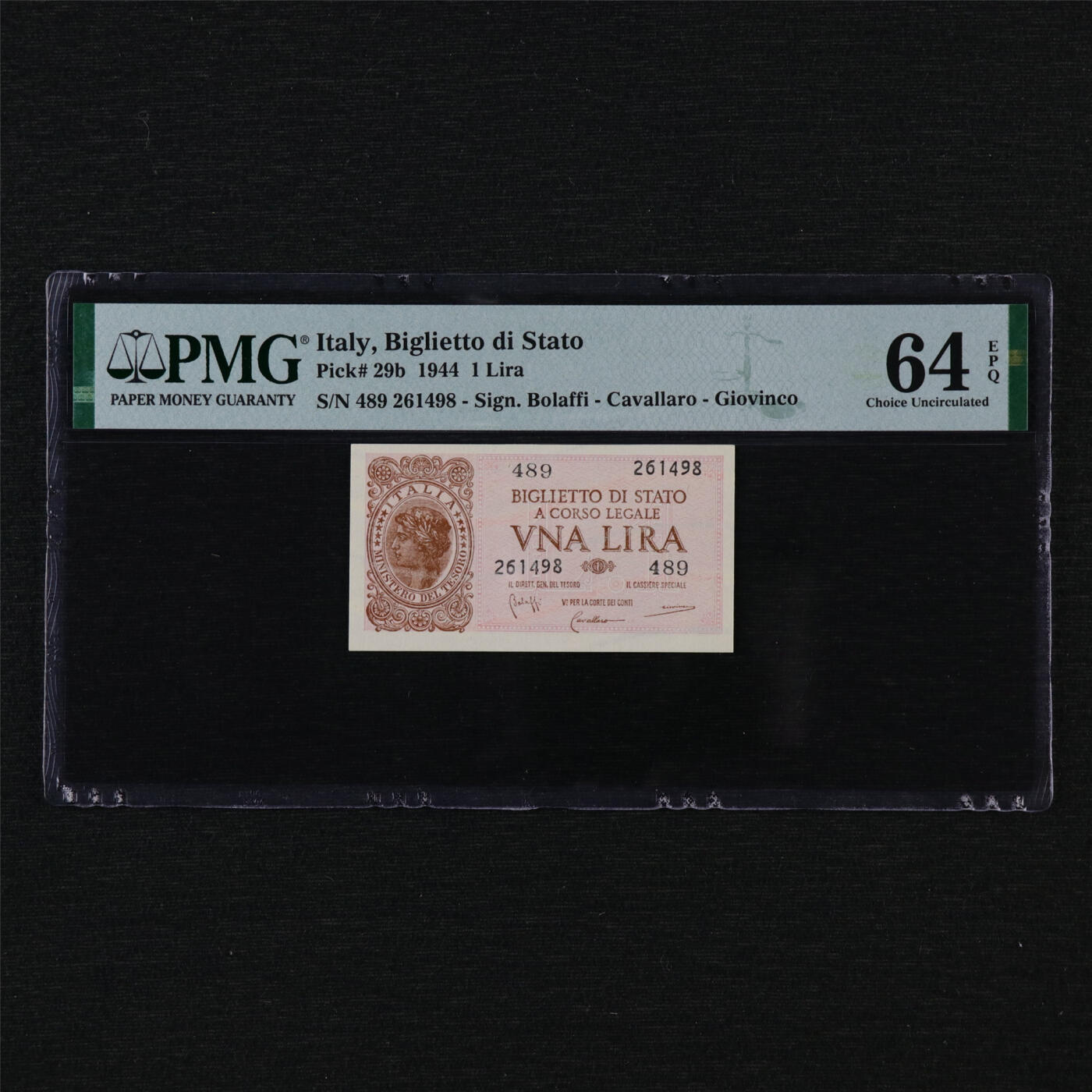 【亘邦集藏】第205期拍卖 1944年 意大利1里拉 PMG 64EPQ 489 261498