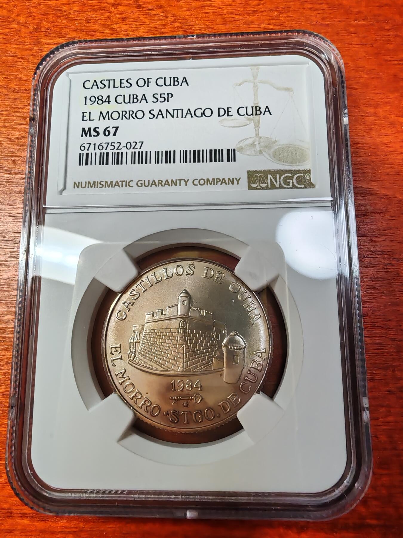长老汇蛇年精选第二场拍卖 1984古巴圣地牙哥城堡5比索银币，NGC MS67，季军分，更高3枚，5000枚