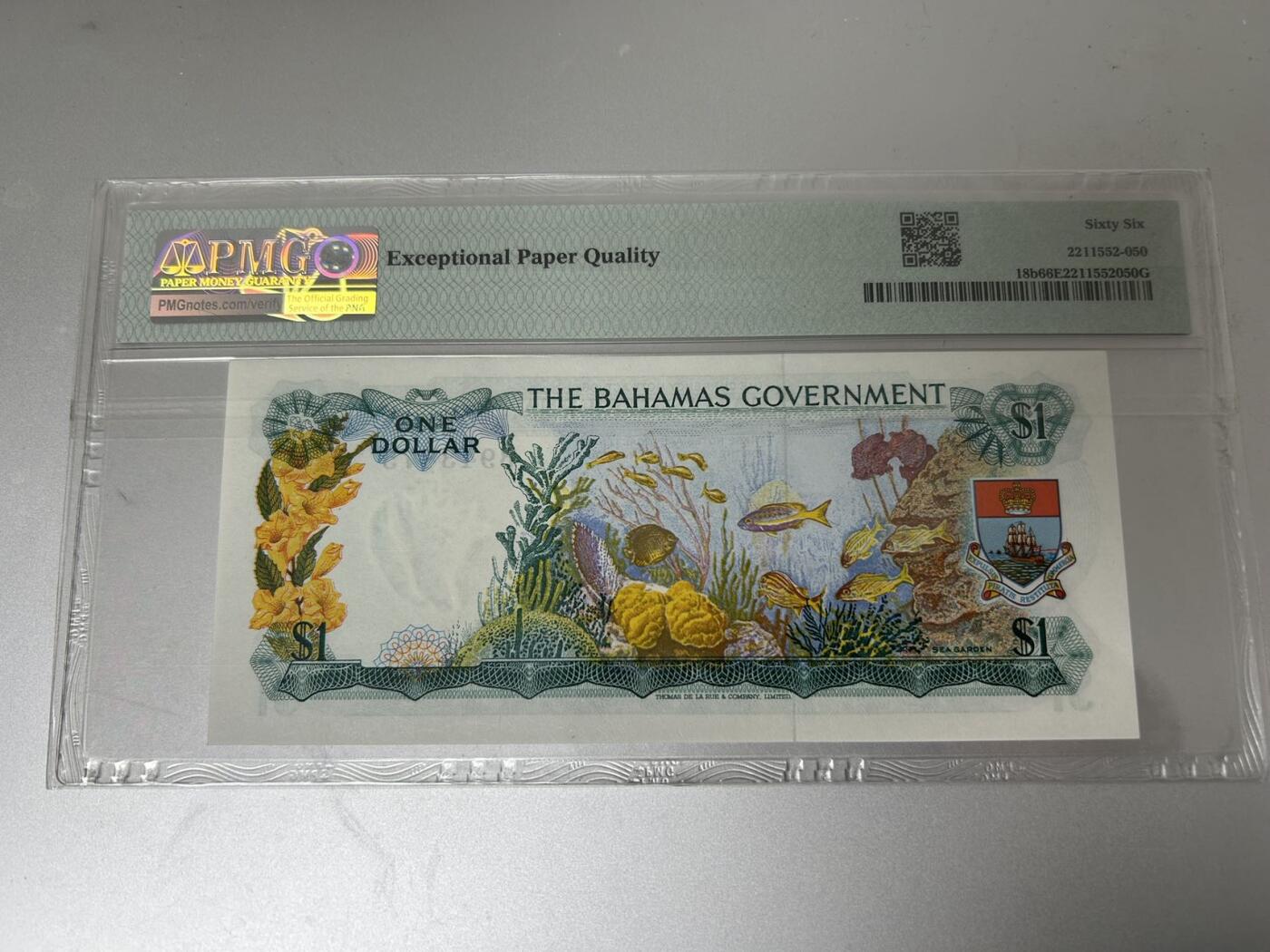 收藏联盟Quantum Auction 第407期拍卖 @征集拍品 长期供货可享分佣福利 1965年巴哈马1元 彩背版 PMG66E