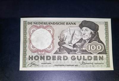 叁拾收藏第23期 - 荷兰1953年100盾  伊拉斯谟   UNC