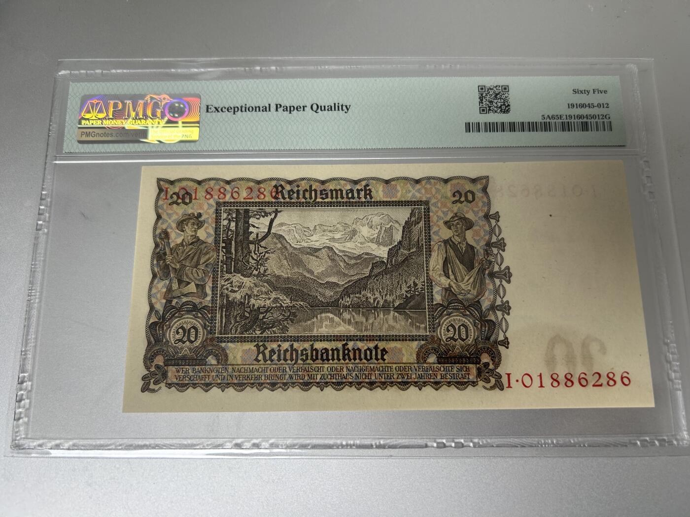 收藏联盟Quantum Auction 第407期拍卖 @征集拍品 长期供货可享分佣福利 1948年民主德国20马克 无3457号码 PMG65E