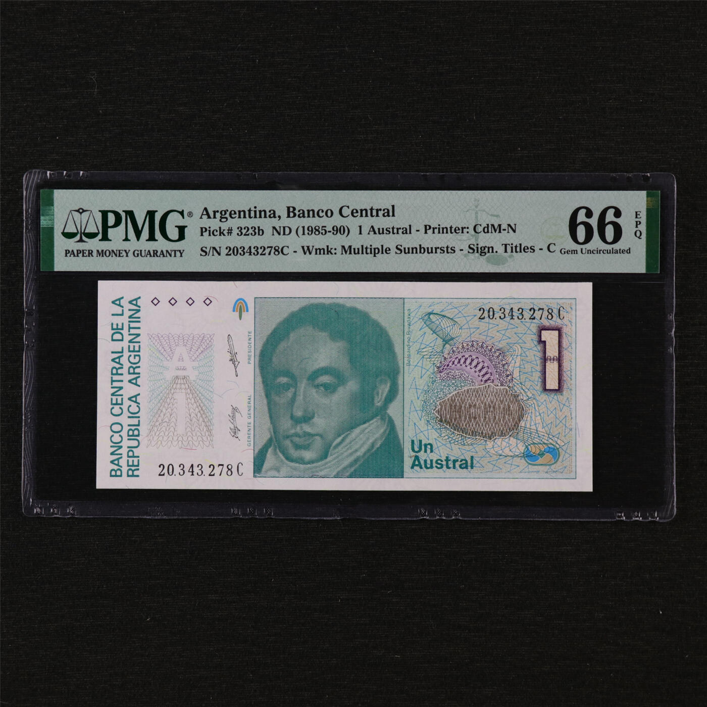 【亘邦集藏】第205期拍卖 1985-90年 阿根廷1Austral PMG 66EPQ 20343278C