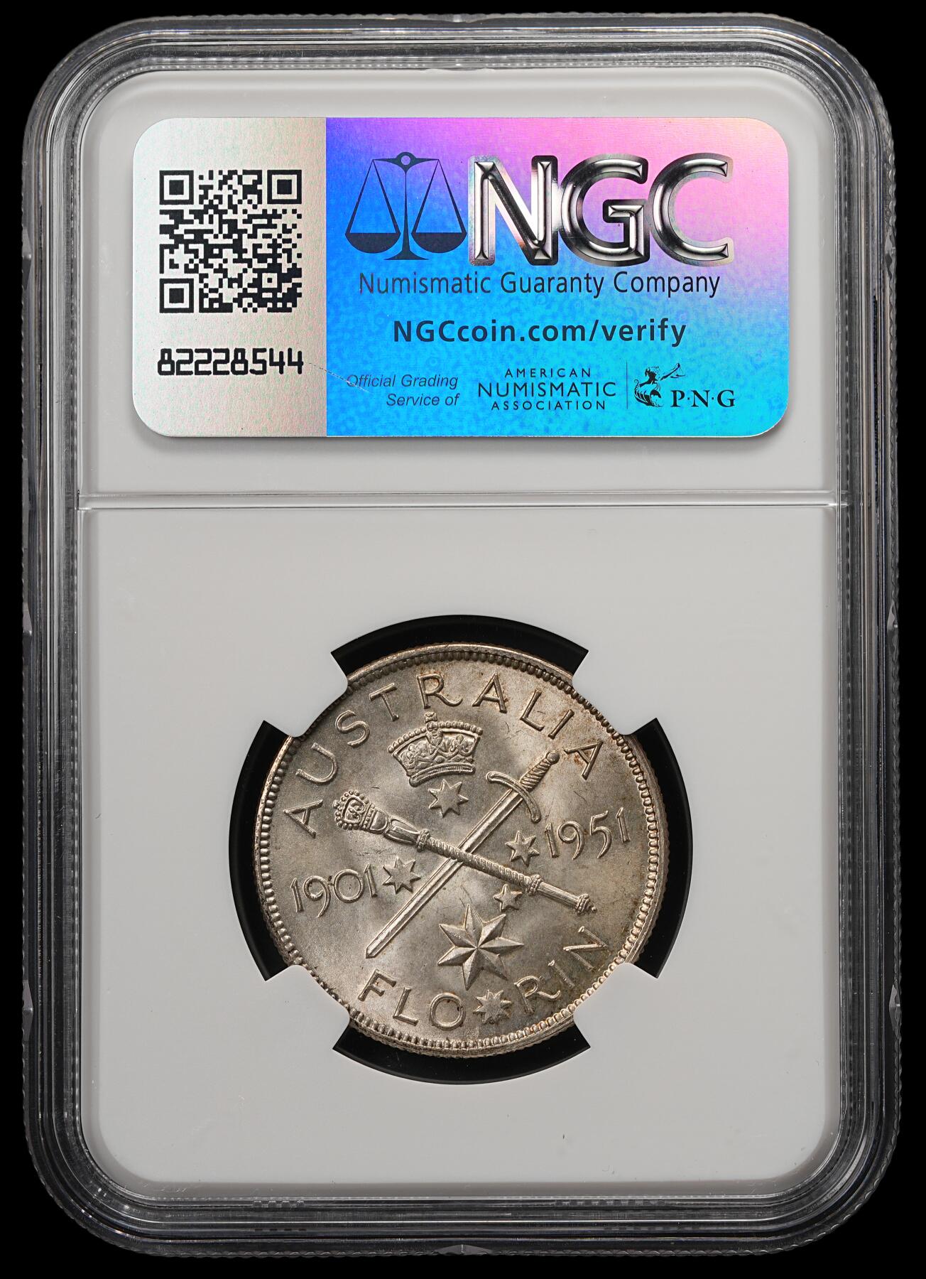 修遠堂世界钱币第五十七期 NGC MS64 1951年澳大利亚联邦50周年纪念1弗罗林银币