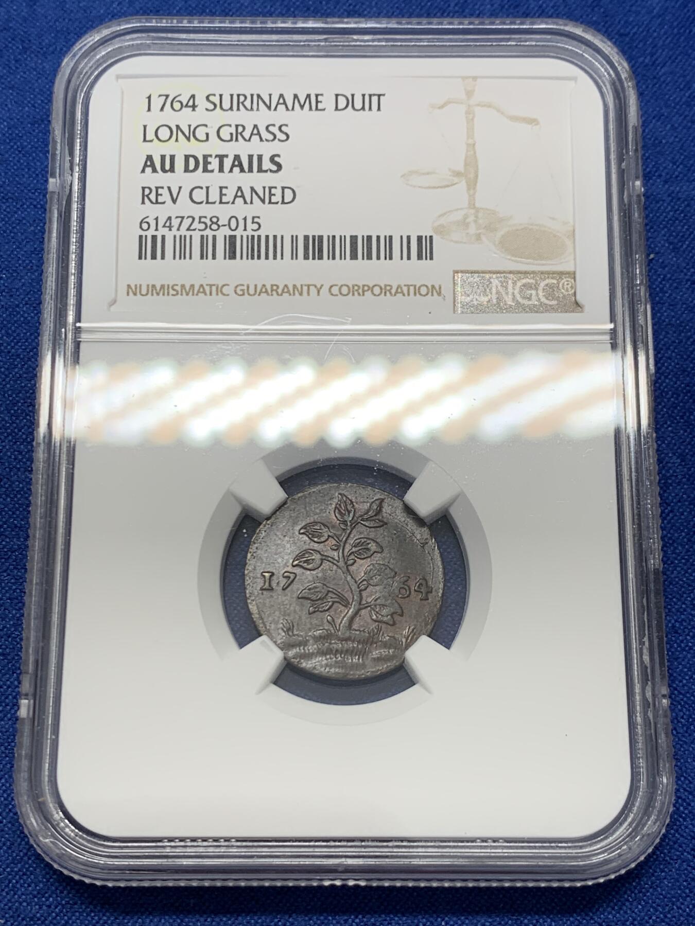 《竞宝斋》第351场 周日，周一 2场连拍 （全场包邮） NGC AUD  荷属苏里南 1duit 少见铜币