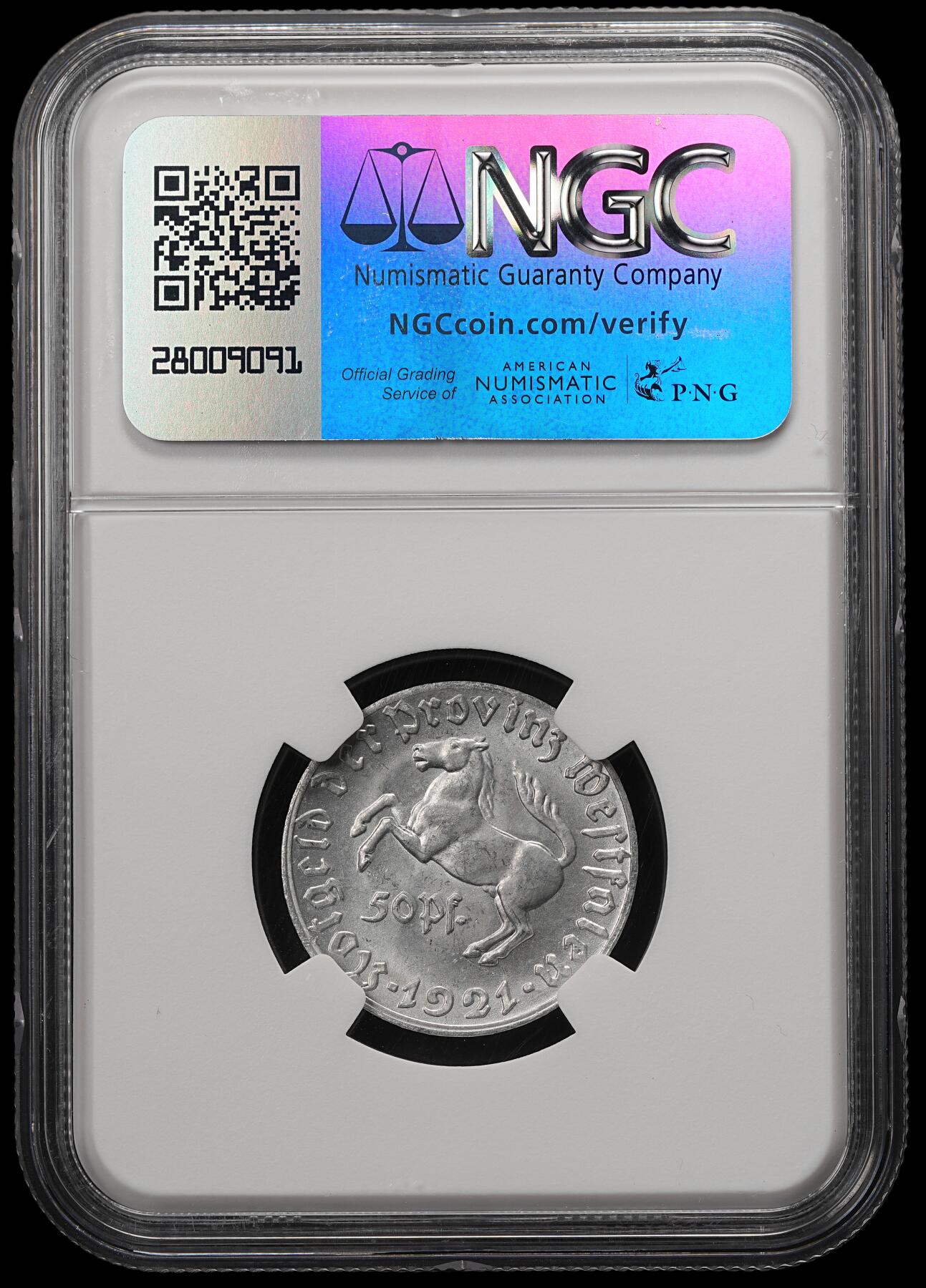 修遠堂世界钱币第五十七期 NGC MS64 1921年德国紧急时期威斯特法伦50芬尼铝制马币