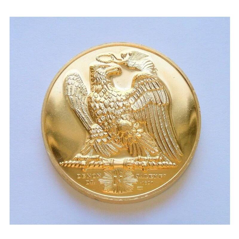 法国纪念1814年 拿破仑战争+雄鹰高浮雕精制大镀金章 40MM