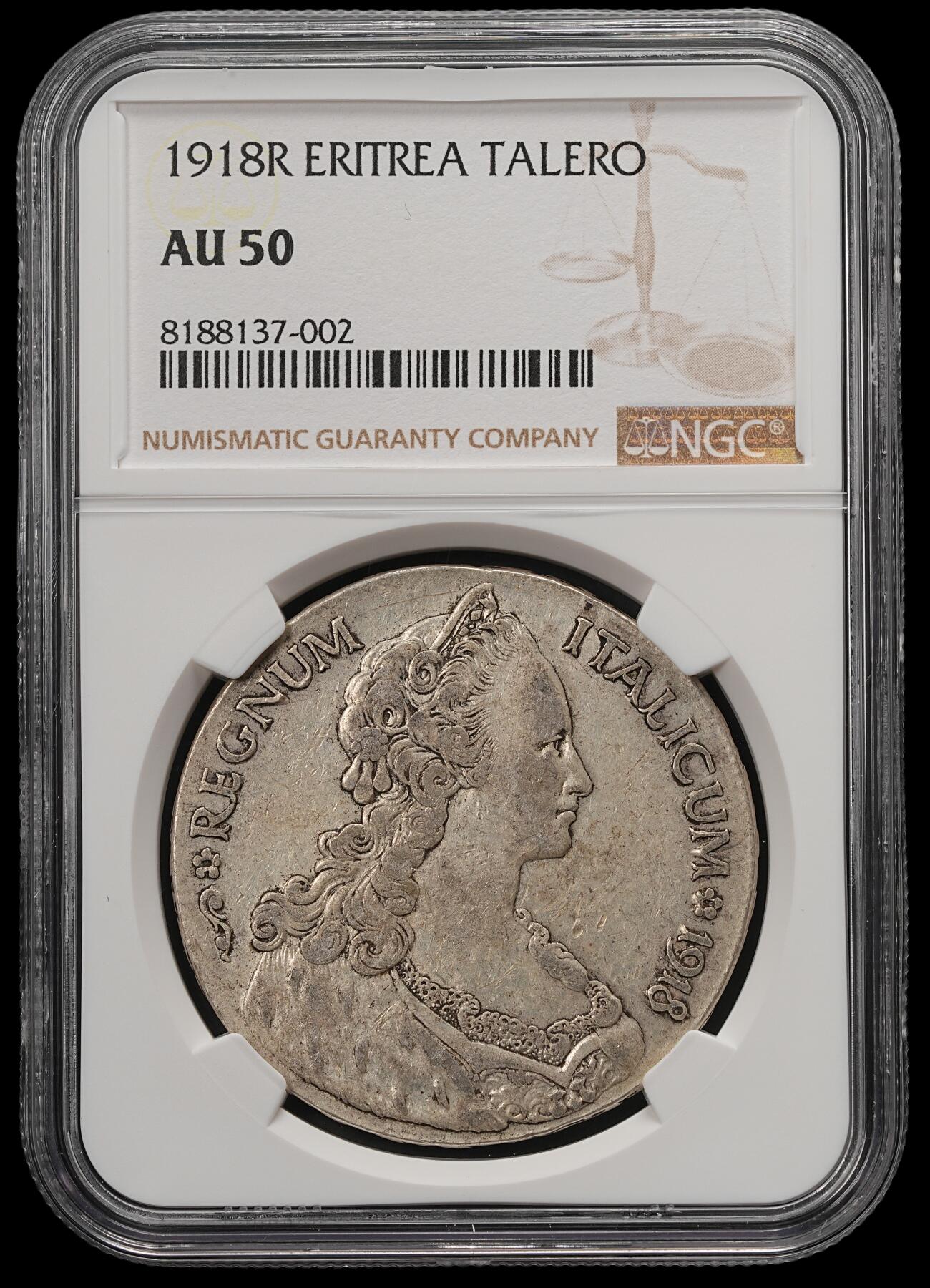 修遠堂世界钱币第五十七期 NGC AU50 1918年意属厄立特里亚1泰勒大银币