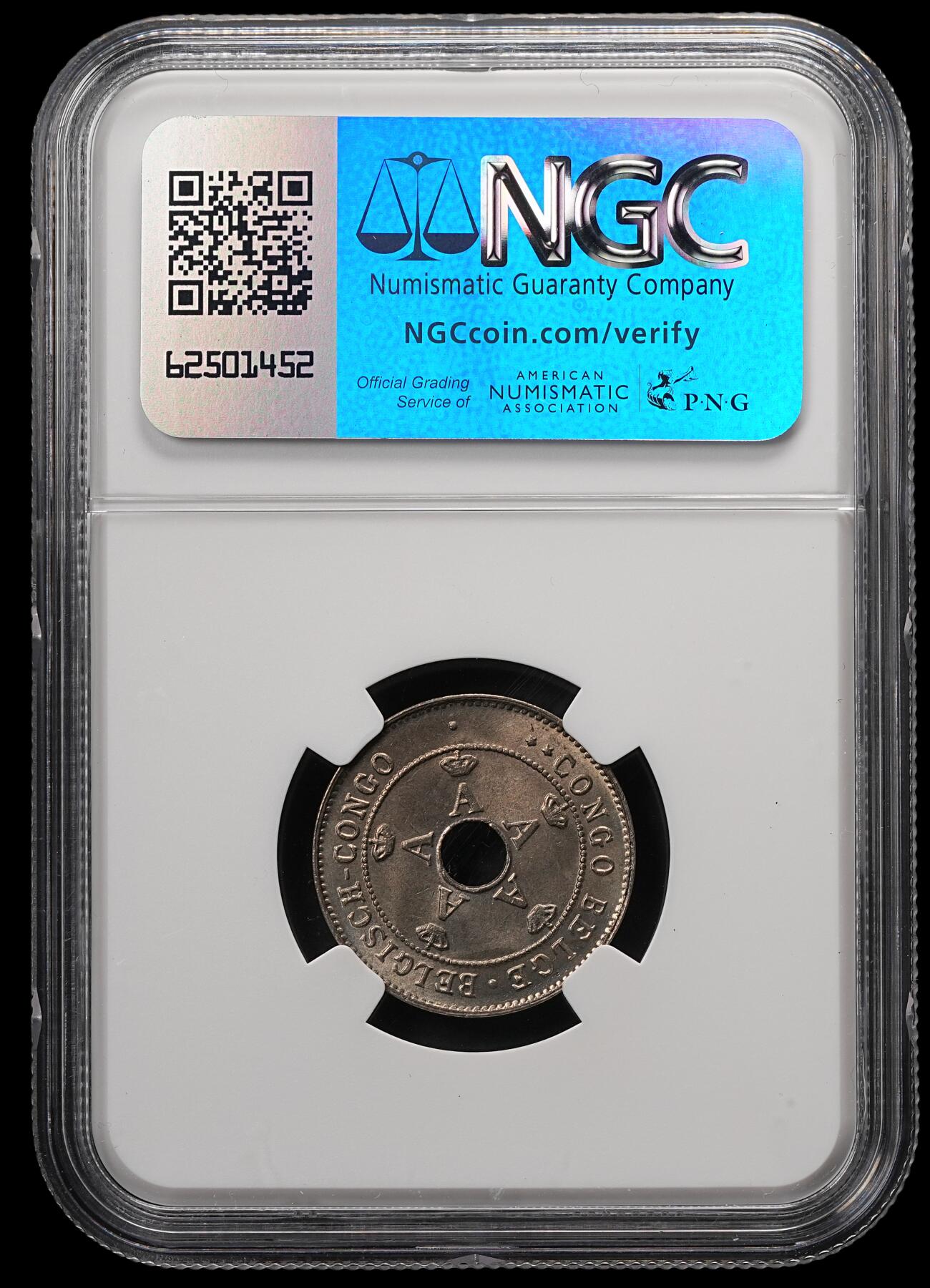 修遠堂世界钱币第五十七期 NGC MS65 1921年比属刚果中孔10分