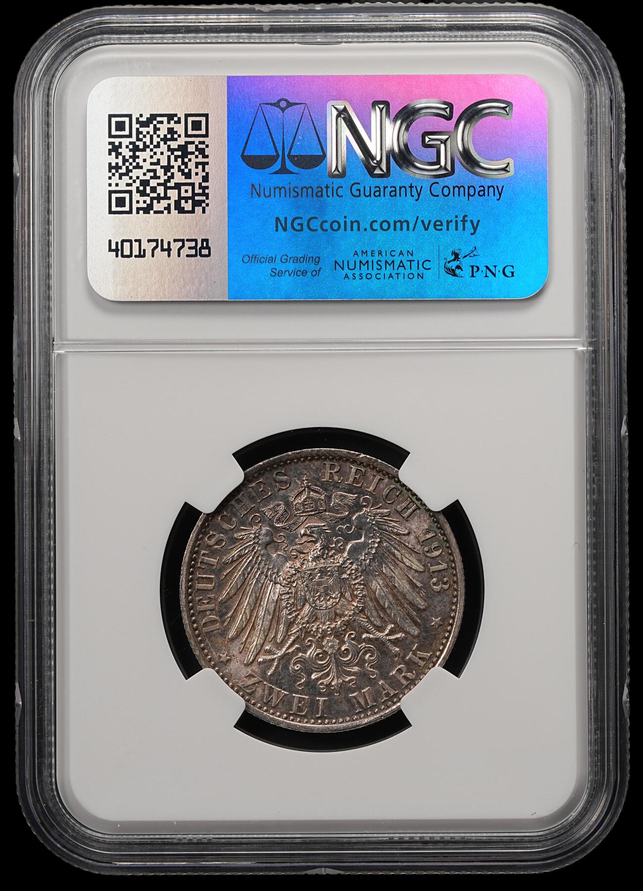 修遠堂世界钱币第五十七期 NGC MS64 1913年威廉二世执政25周年纪念2马克银币