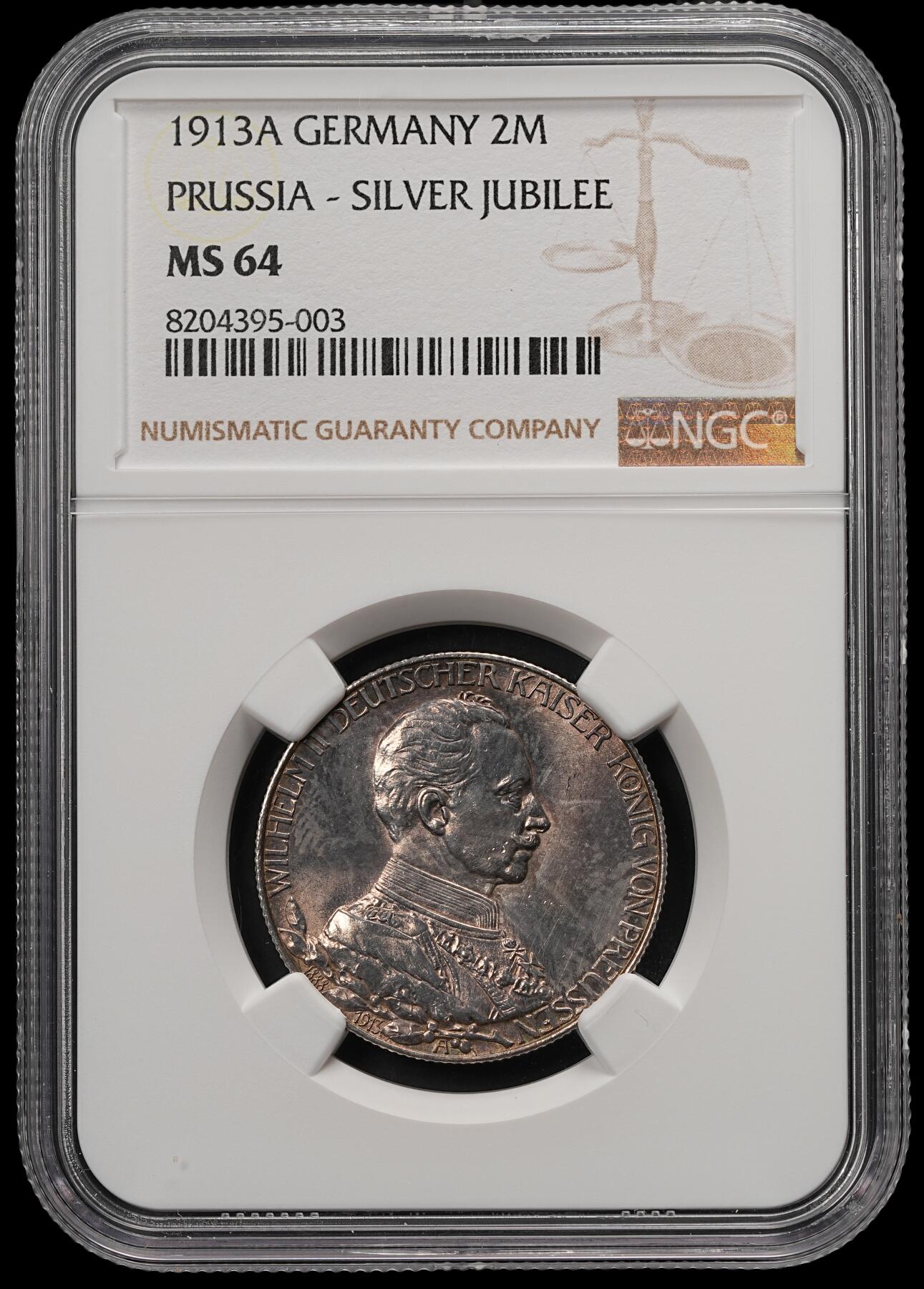 修遠堂世界钱币第五十七期 NGC MS64 1913年威廉二世执政25周年纪念2马克银币