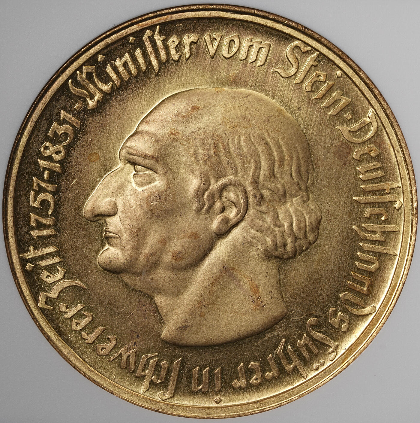 修遠堂世界钱币第五十七期 NGC MS64 1923年德国紧急时期威斯特法伦5000万马克铜鎏金大马币