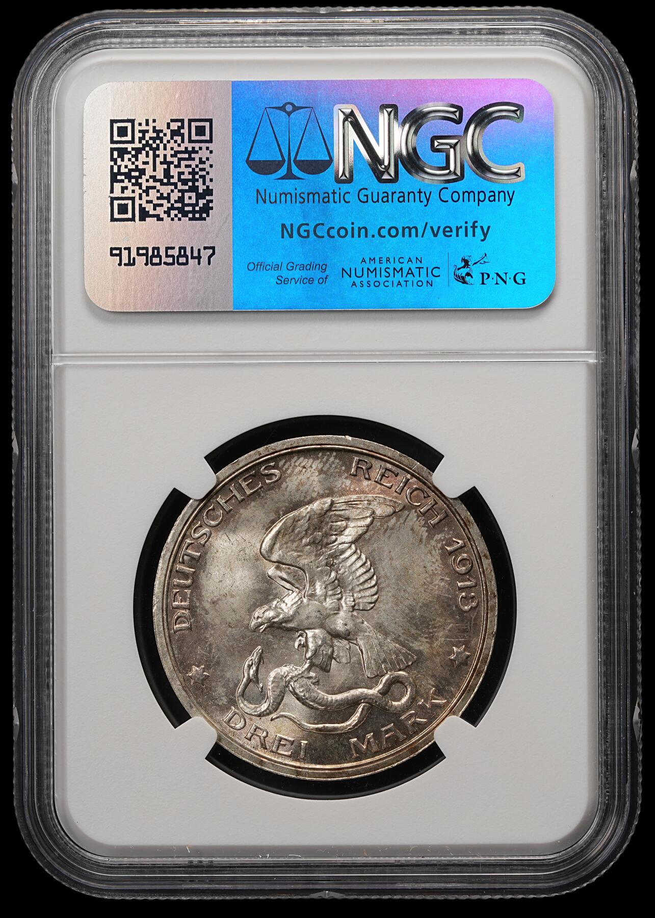 修遠堂世界钱币第五十七期 NGC MS65 1913年普鲁士战胜拿破仑百年纪念3马克银币
