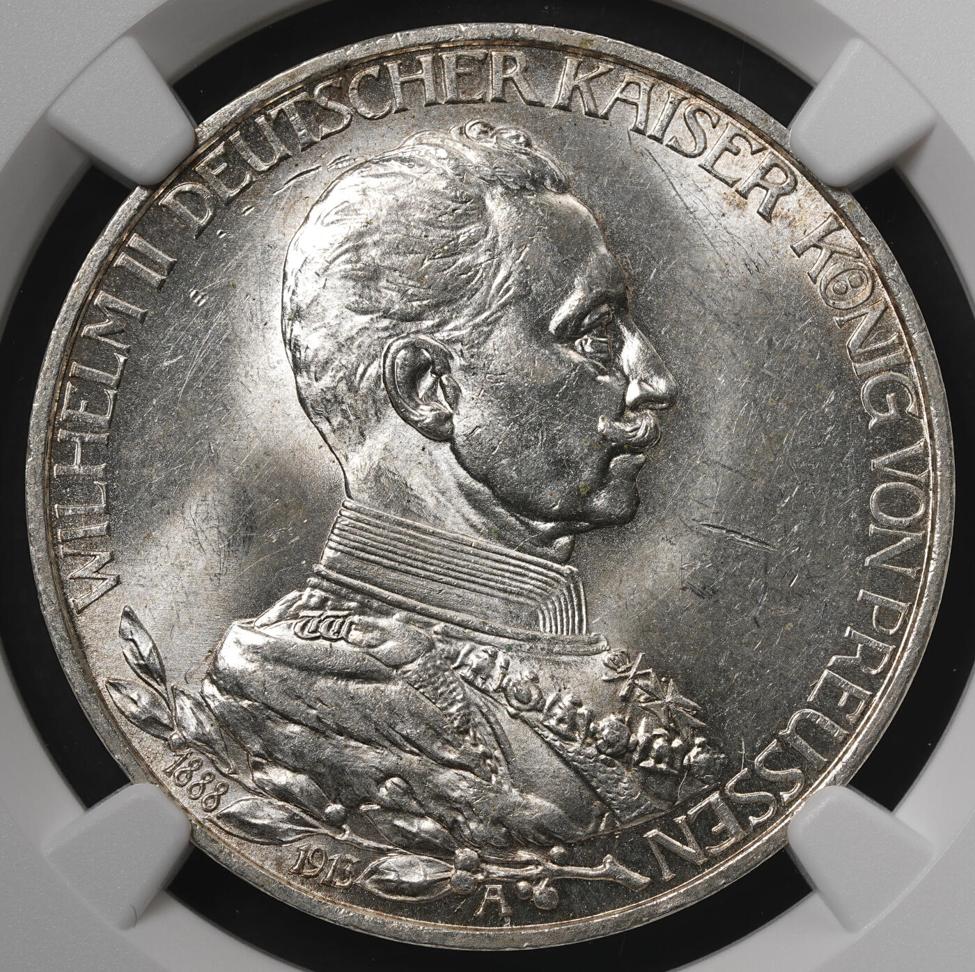 修遠堂世界钱币第五十七期 NGC MS64 1913年普鲁士威廉二世执政25周年纪念3马克银币