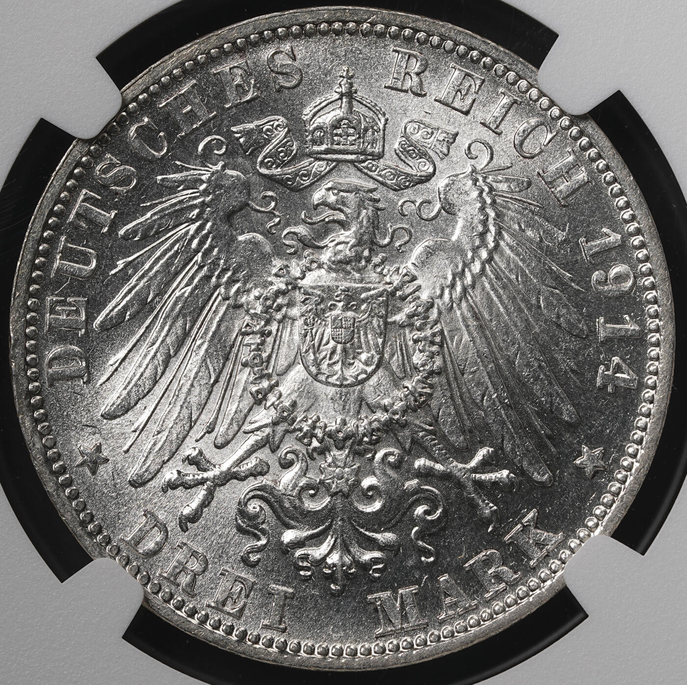 修遠堂世界钱币第五十七期 NGC MS63 1914巴伐利亚3马克银币 流通马克MS较少见
