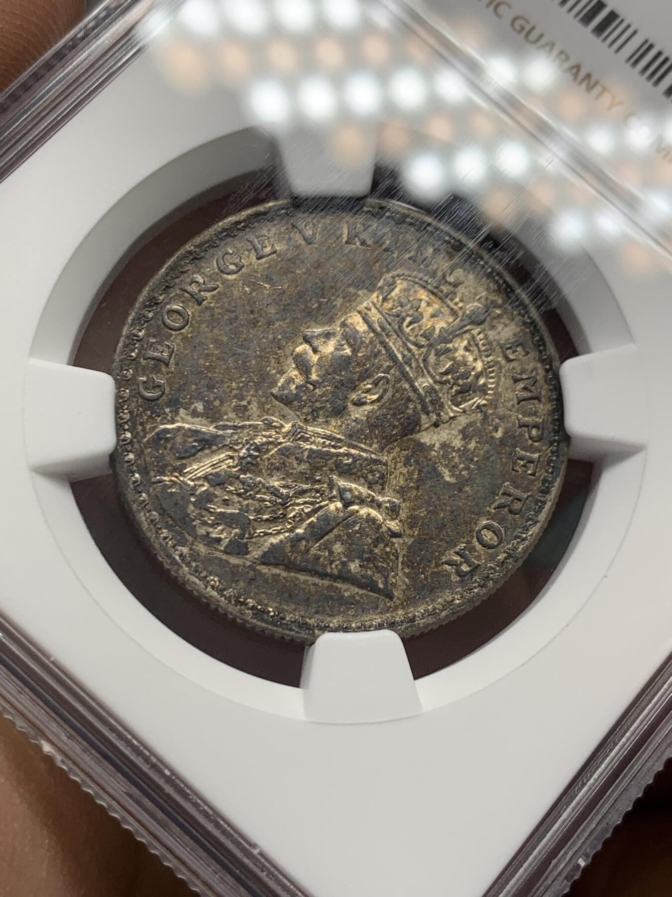 《竞宝斋》第351场 周日，周一 2场连拍 （全场包邮） NGC AU58 印度1919年C版乔治五世1卢比银币