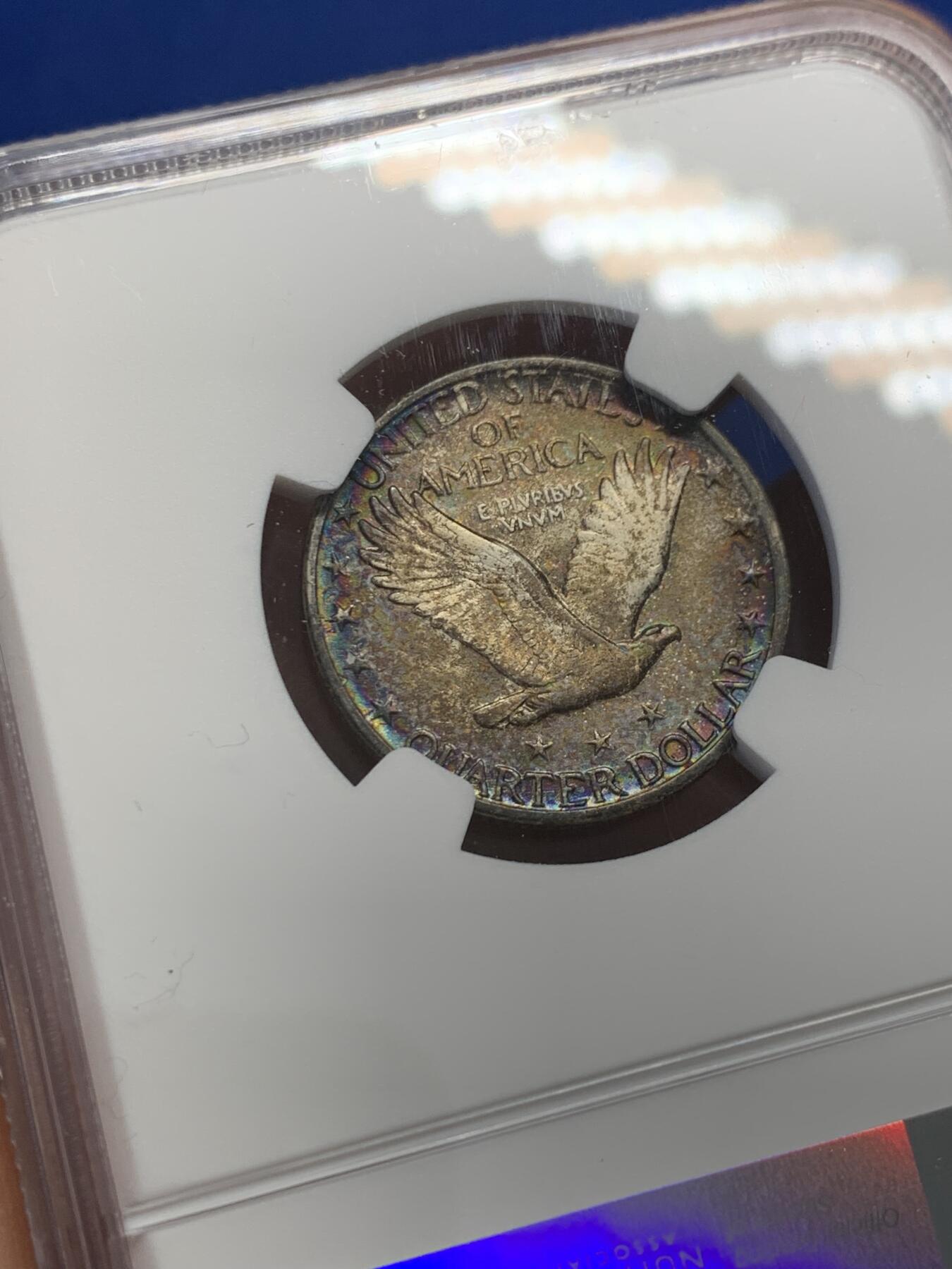 《竞宝斋》第351场 周日，周一 2场连拍 （全场包邮） NGC AUD 美国1928年“站立自由区”（鹰下之星）25美分银币