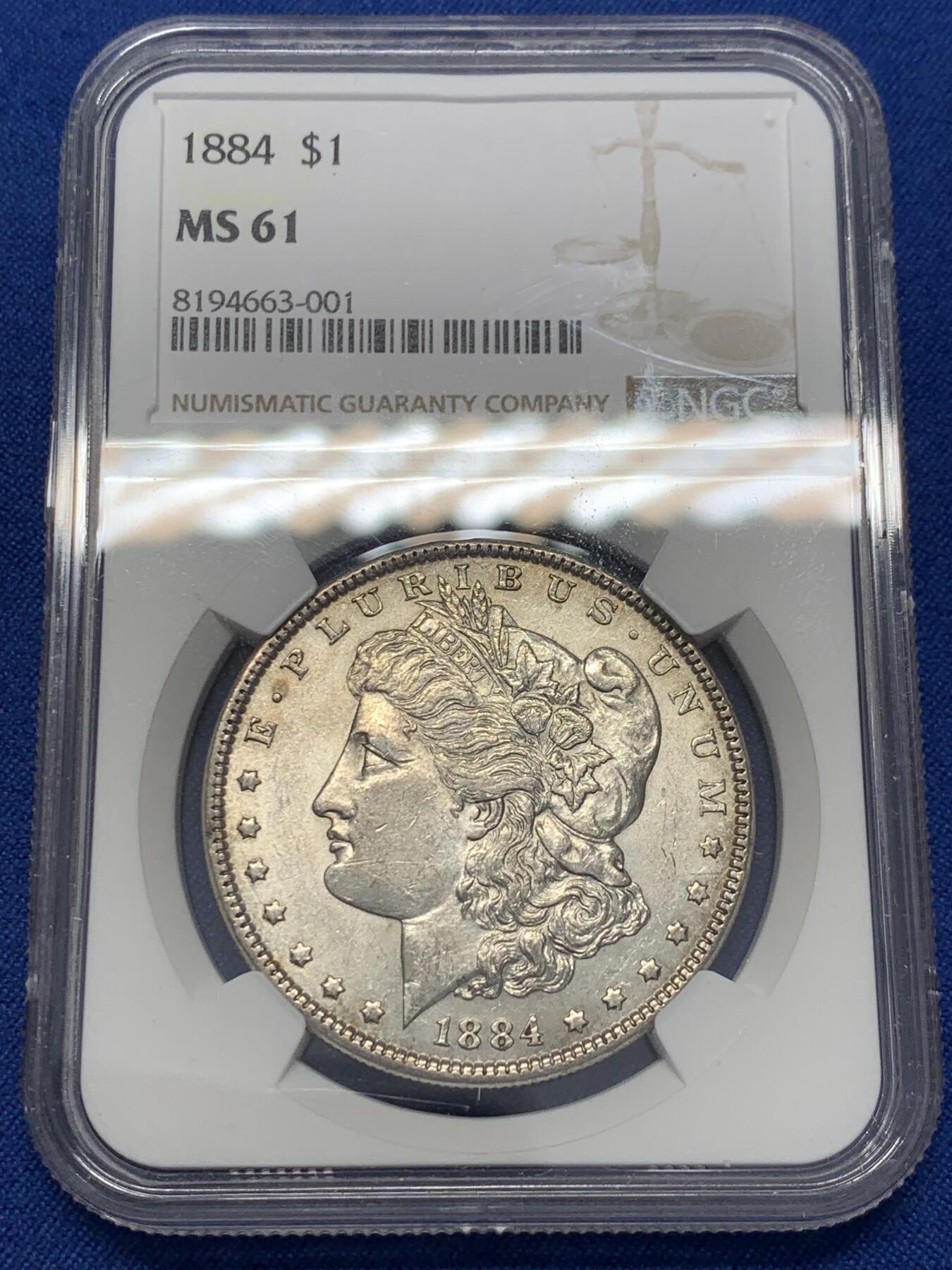 《竞宝斋》第351场 周日，周一 2场连拍 （全场包邮） NGC MS61 美国1884年摩根1美圆银币
