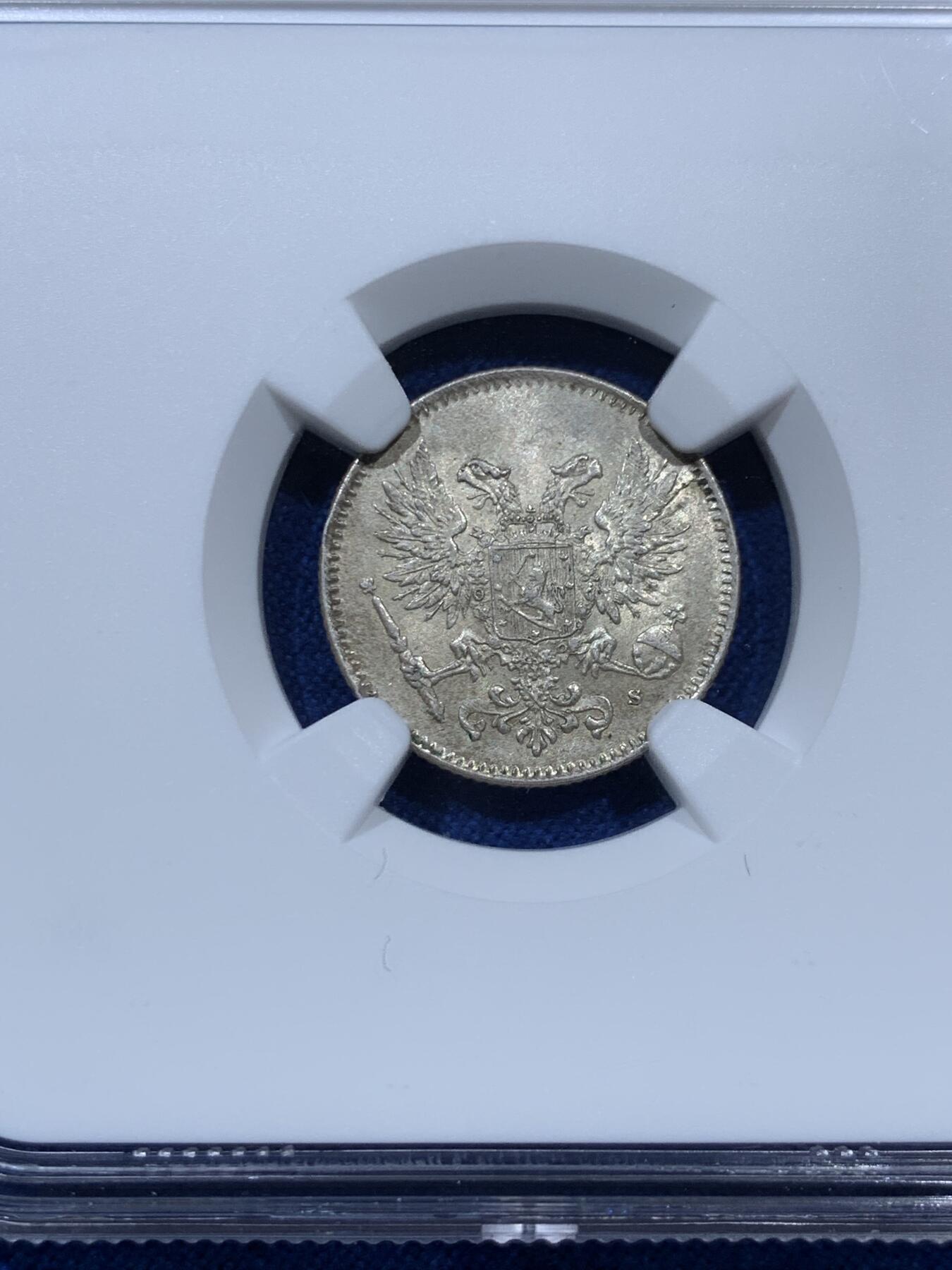 《竞宝斋》第351场 周日，周一 2场连拍 （全场包邮） NGC MS66 芬兰1917年内战50芬尼银币，无冠版，难得的高分品质，藏家级别