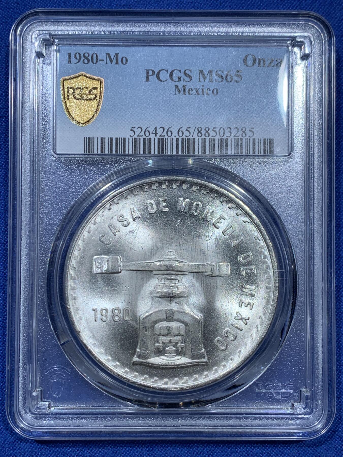 《竞宝斋》第351场 周日，周一 2场连拍 （全场包邮） PCGS MS65 墨西哥1980年天平铸币机一盎司银币