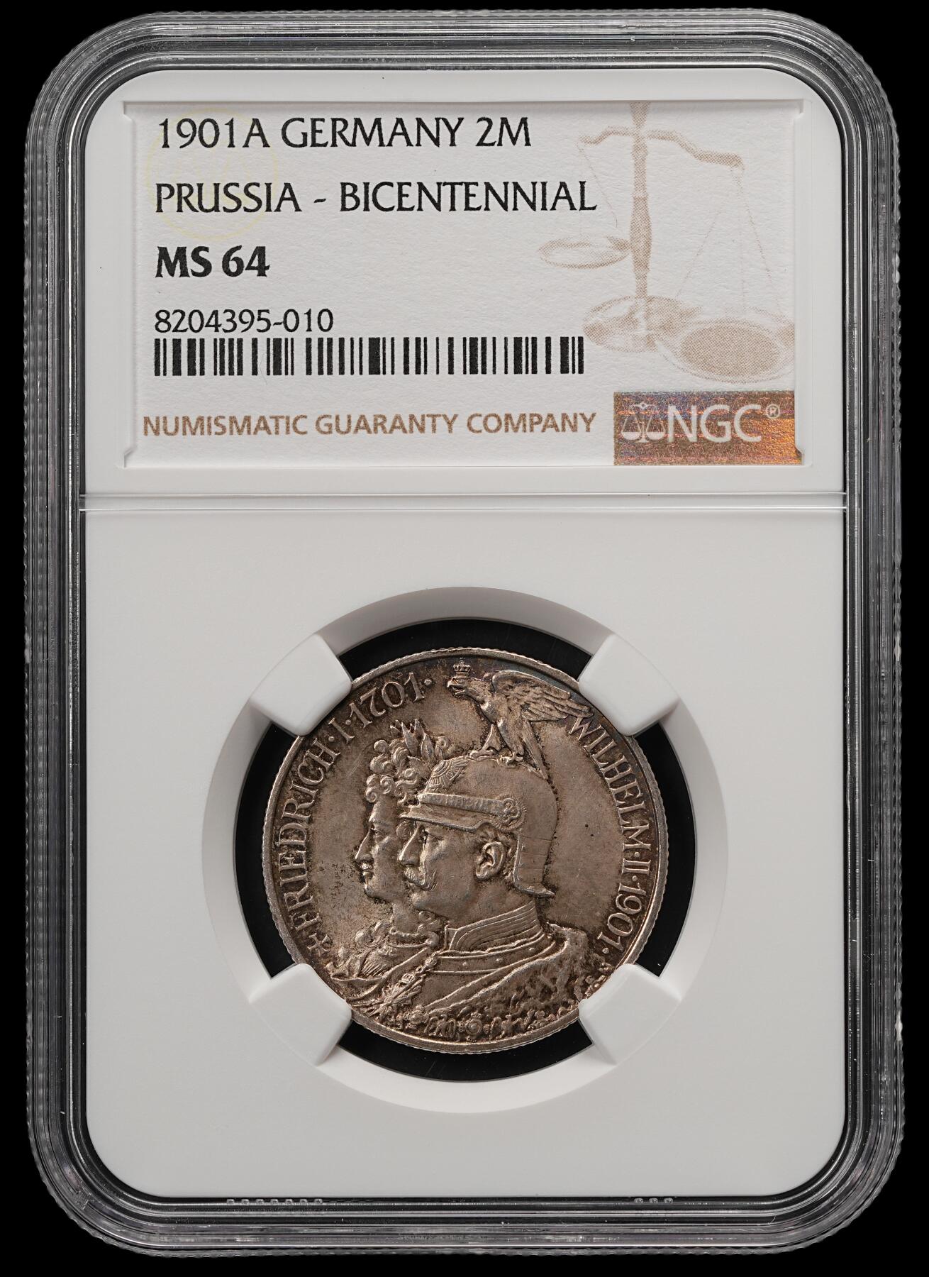 修遠堂世界钱币第五十七期 NGC MS64 1901年普鲁士建国200周年2马克银币